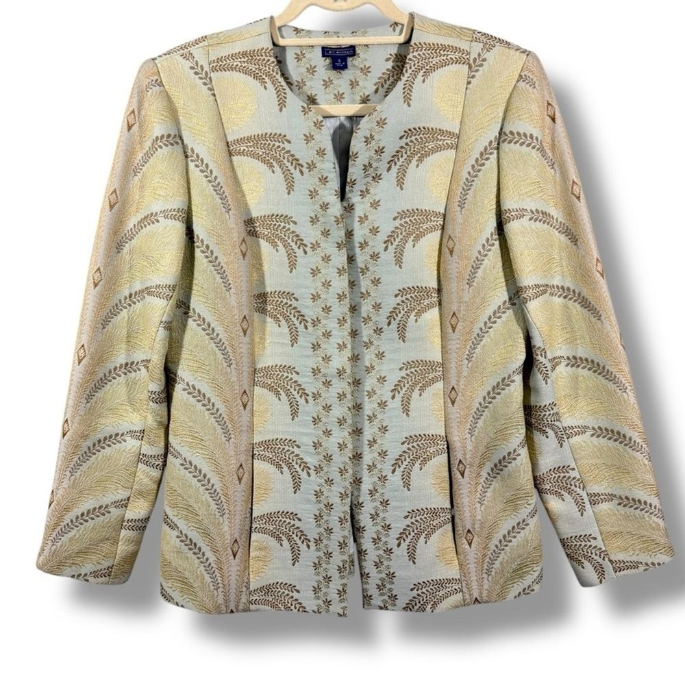 J. McLaughlin Jacket Blue Gold Tapestry Floral Jacquard Brocade Blazer Womens 6